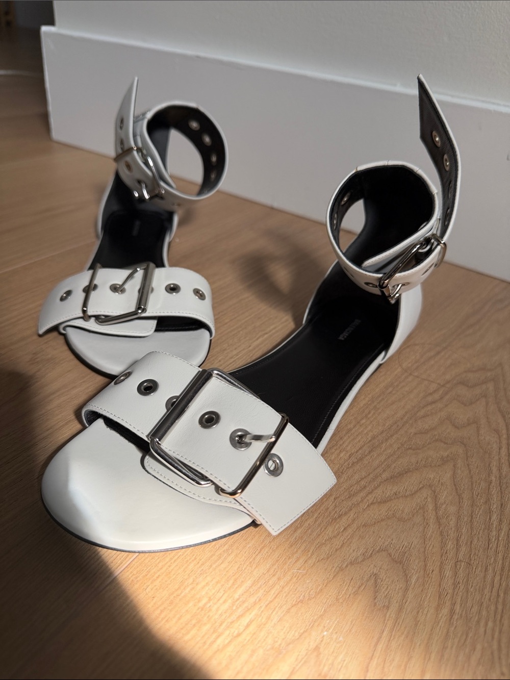 Balenciaga White Ankle-Buckle Flat Sandals